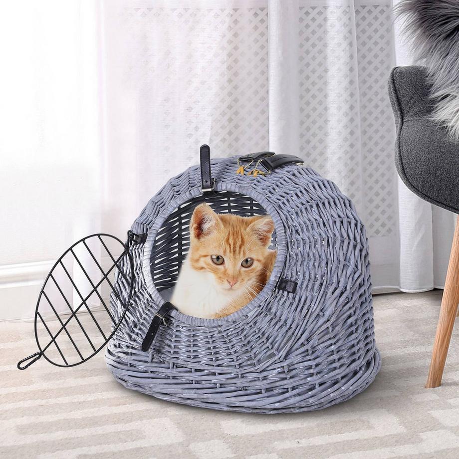 Northio  Transportbox Für Katzen Und Hunde Weidekorbhöhle Mit Gitter, Grau, 47X35X35 Cm 