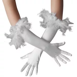 Lange Satin-Handschuhe mit Federn