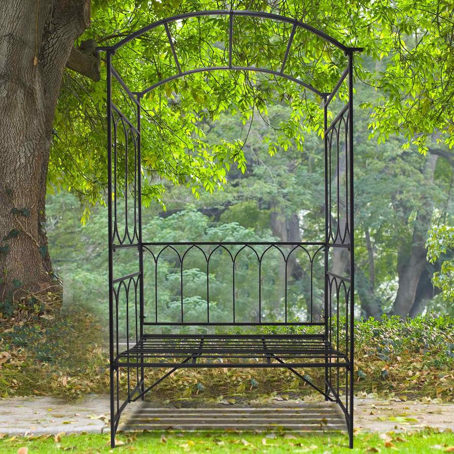 Northio Arco Di Rose Con Panca, Panca Di Rose, Panca Pergolato, Panca Del Filosofo, Traliccio, Panca Da Giardino, Metallo, Nero, 115 X 50 X 203 Cm  