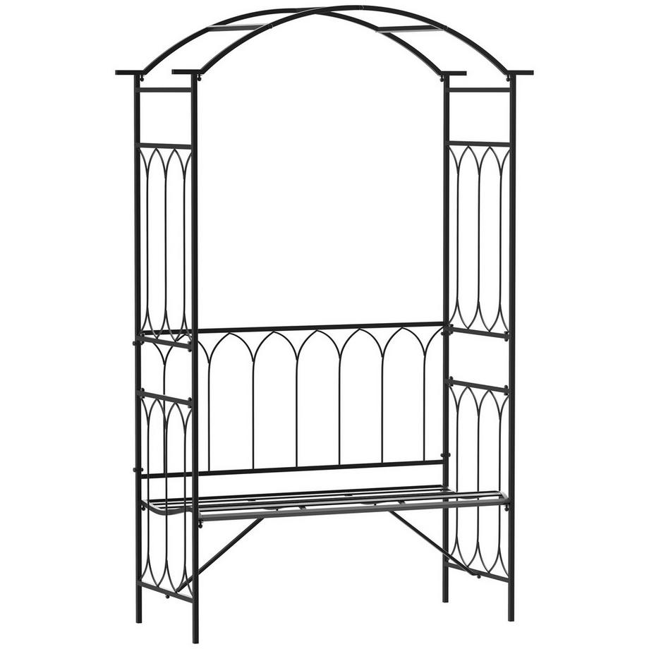 Arco Di Rose Con Panca, Panca Di Rose, Panca Pergolato, Panca Del Filosofo, Traliccio, Panca Da Giardino, Metallo, Nero, 115 X 50 X 203 Cm