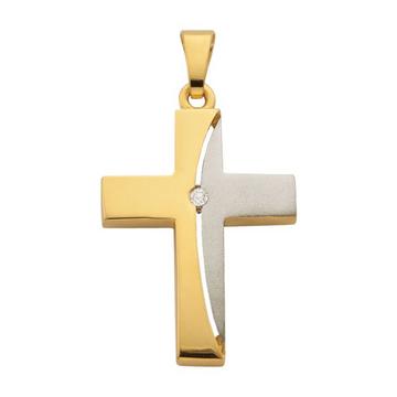 Pendentif croix en or jaune 750 diamant 0,02ct. 26x15mm