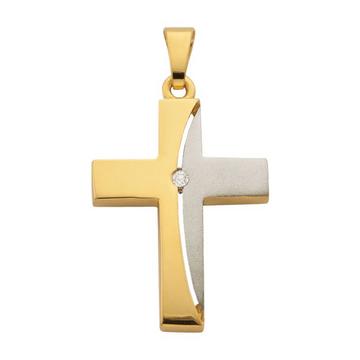 Anhänger Kreuz Gelbgold 750 Diamant 0.02ct. 26x15mm