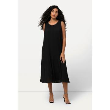 Plisseekleid, A-Linie, V-Ausschnitt, ärmellos, Maxikleid