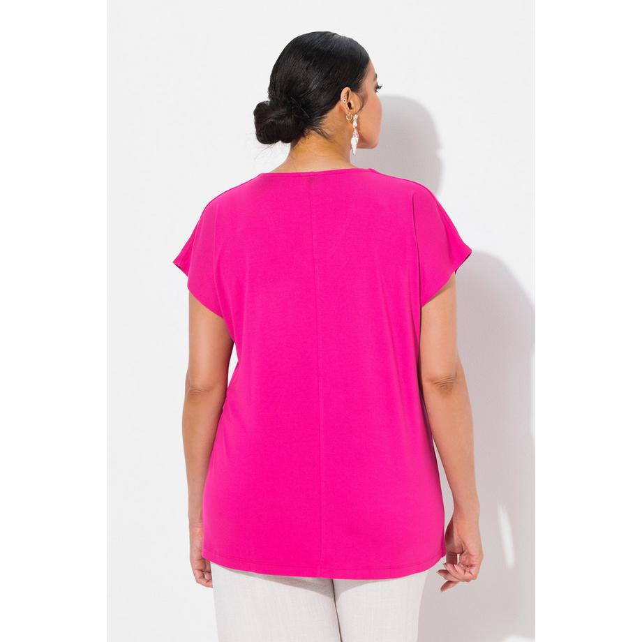 Ulla Popken Oversized Glitzerdruck Halbarm V-Ausschnitt T-Shirt  