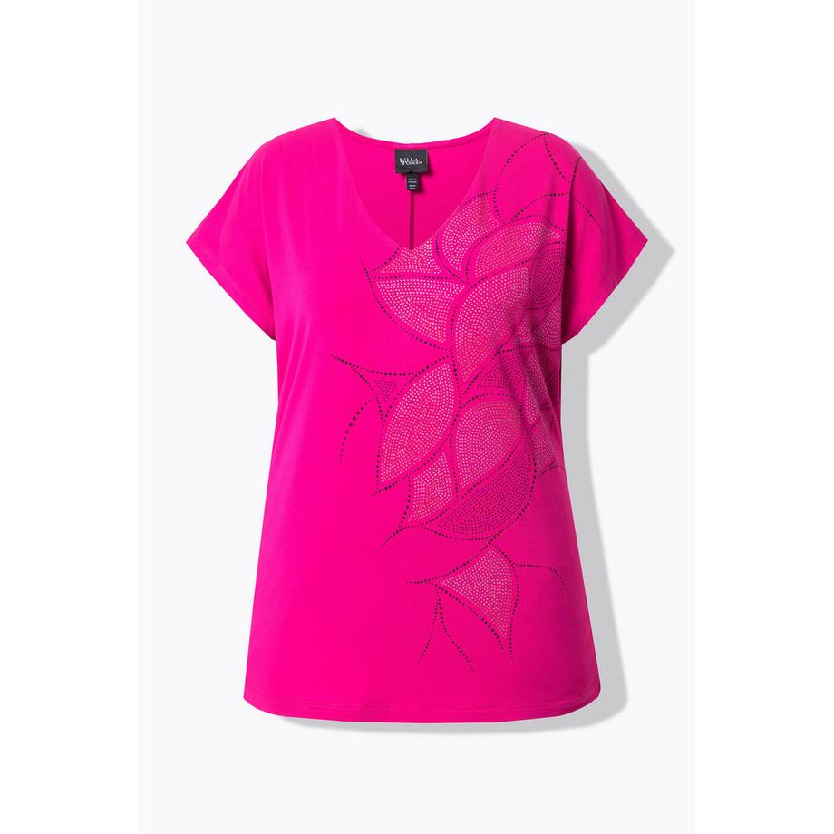 Ulla Popken Oversized Glitzerdruck Halbarm V-Ausschnitt T-Shirt  