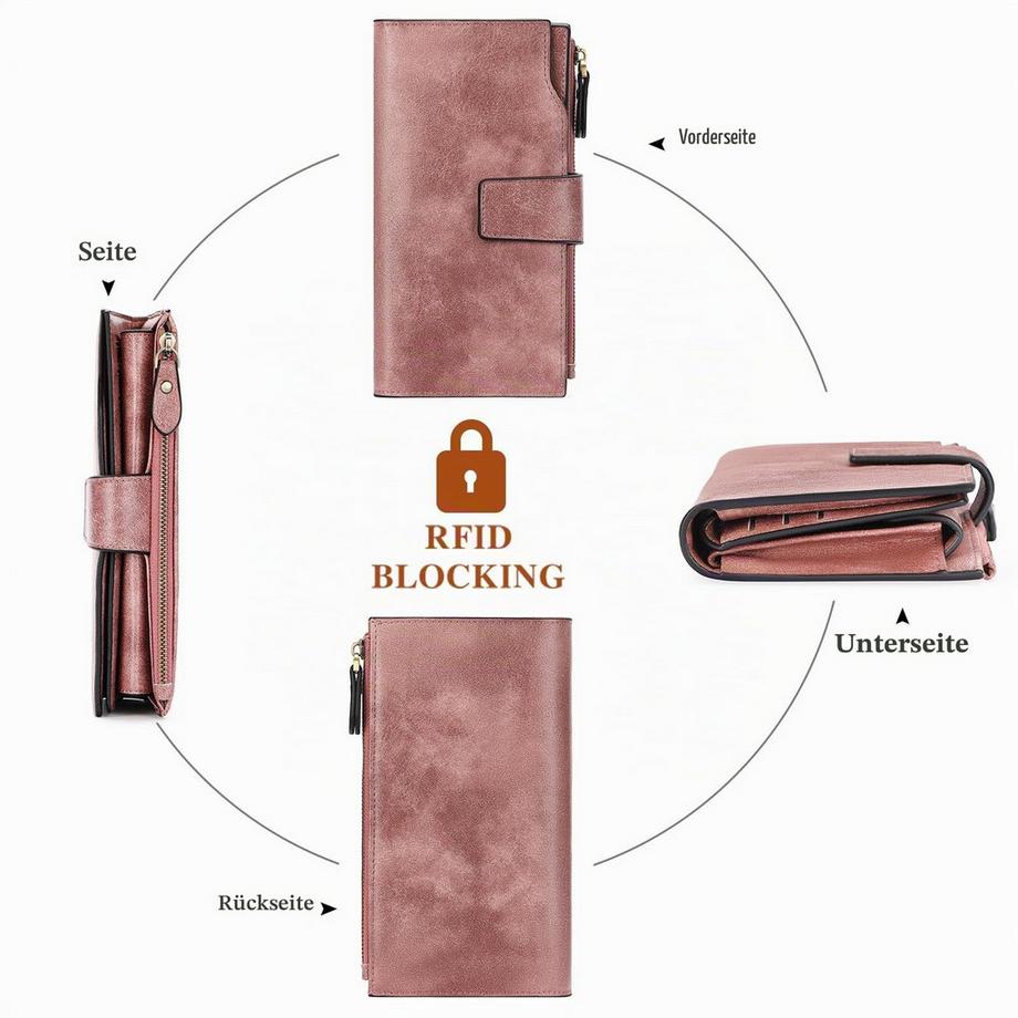 Only-bags.store Vegane Ledergeldbörse RFID-Schutz Große, viele Fächer Lange Brieftasche mit 20 Kartenfächern  