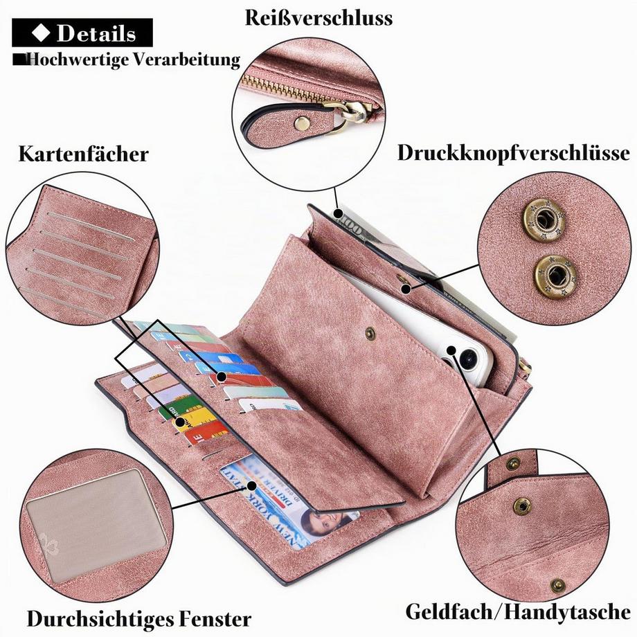 Only-bags.store Vegane Ledergeldbörse RFID-Schutz Große, viele Fächer Lange Brieftasche mit 20 Kartenfächern  