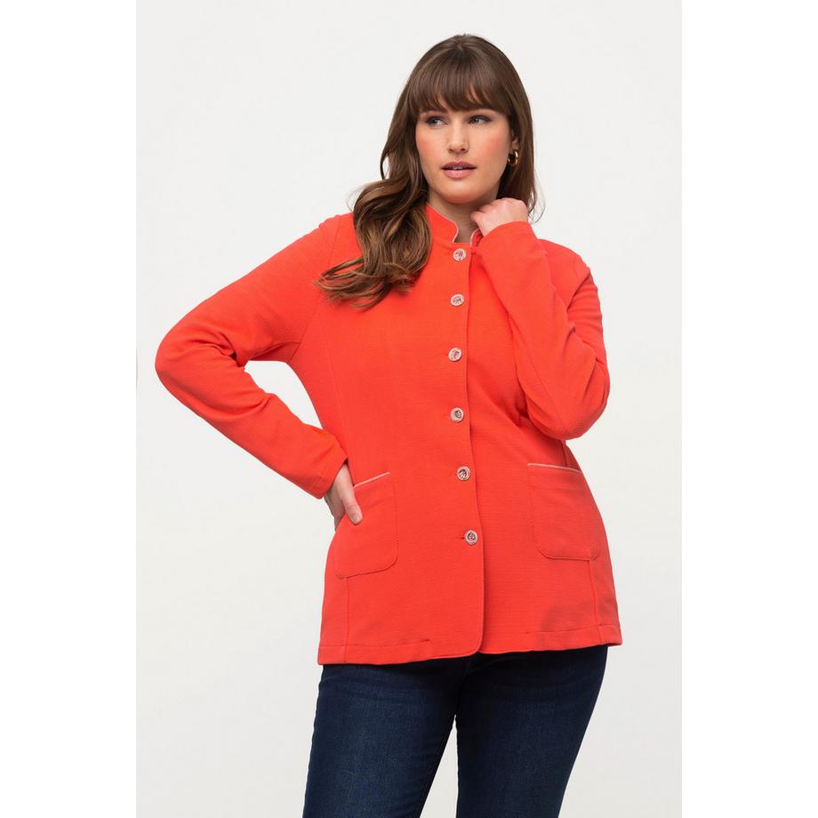 Ulla Popken Sweat Janker Struktur Stehkragen Schmuckknöpfe  