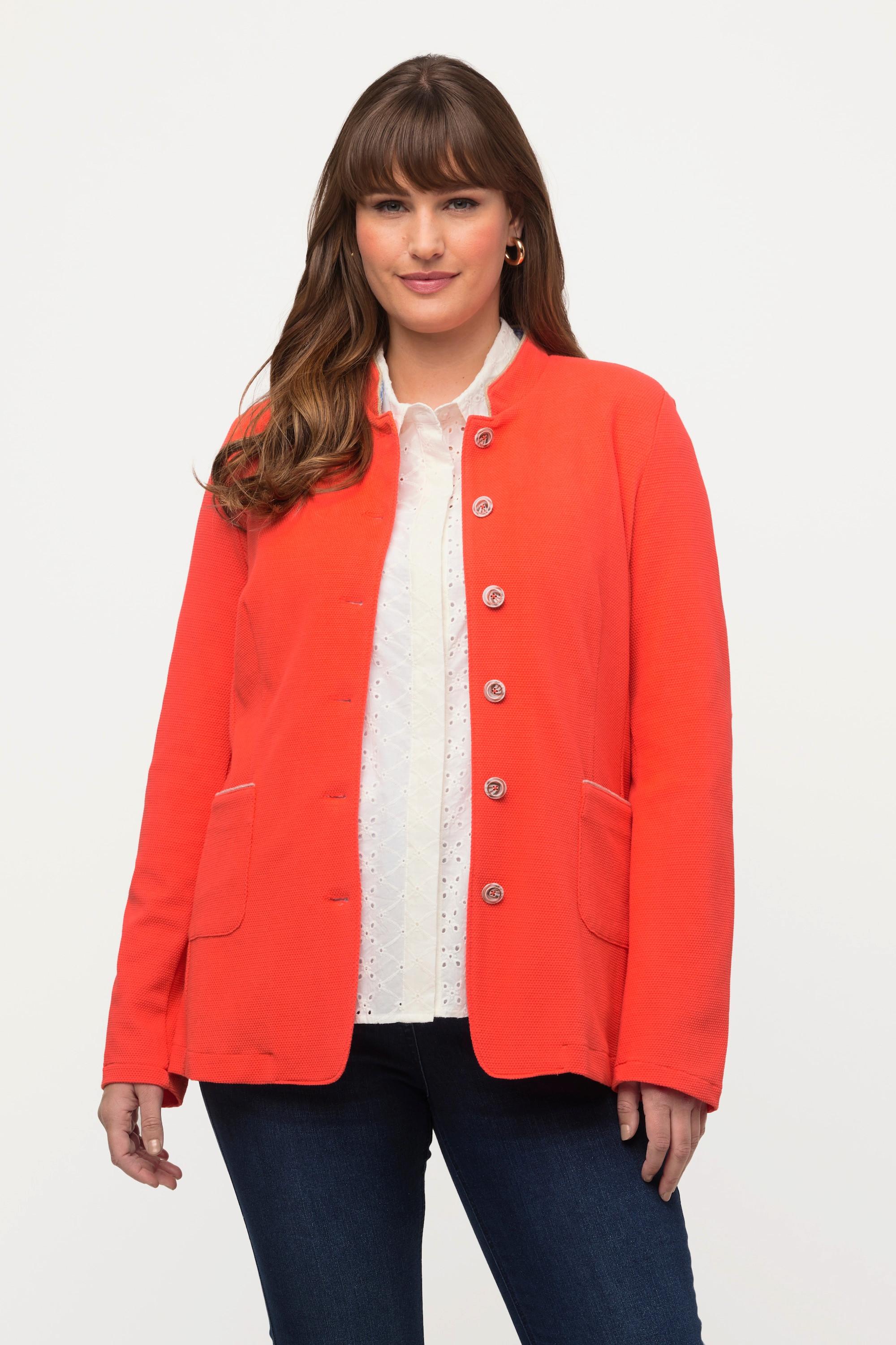 Ulla Popken Giacca Janker Felpa Operata Collo Alto Bottoni Decorativi  