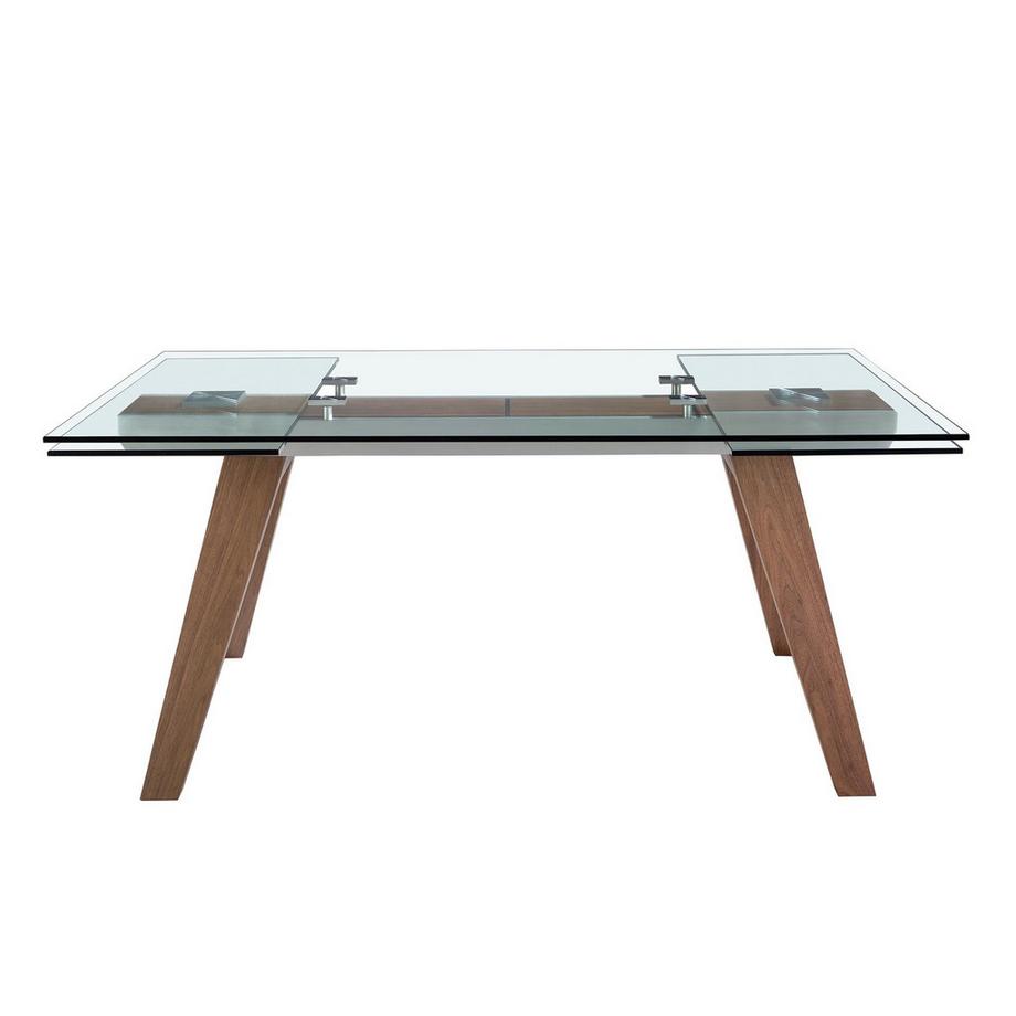 ANGEL CERDA Table à manger à rallonge rectangulaire verre trempé et noyer  