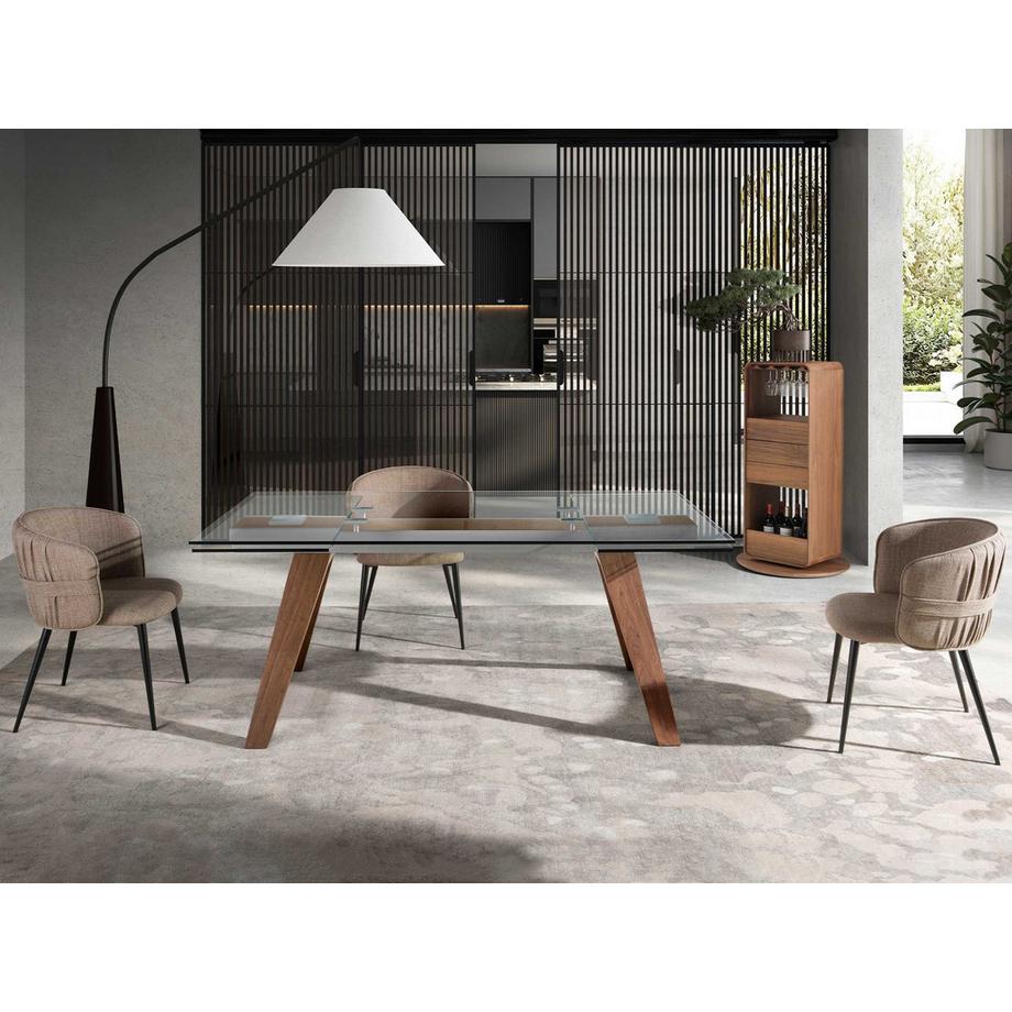 ANGEL CERDA Table à manger à rallonge rectangulaire verre trempé et noyer  