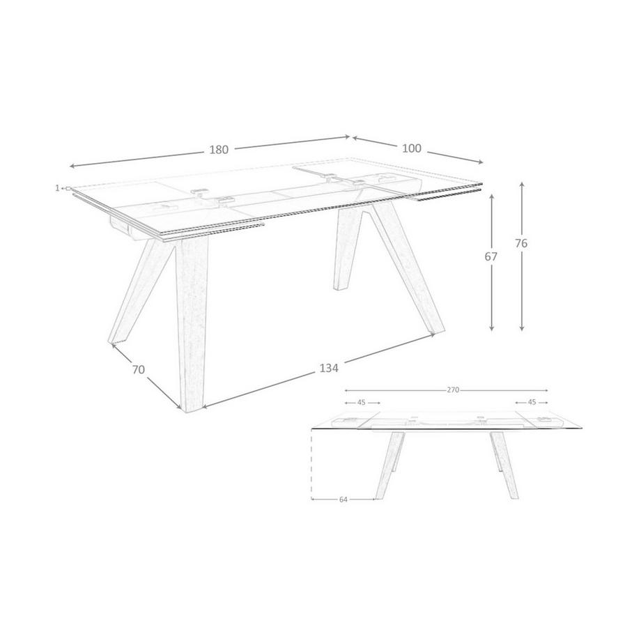 ANGEL CERDA Table à manger à rallonge rectangulaire verre trempé et noyer  