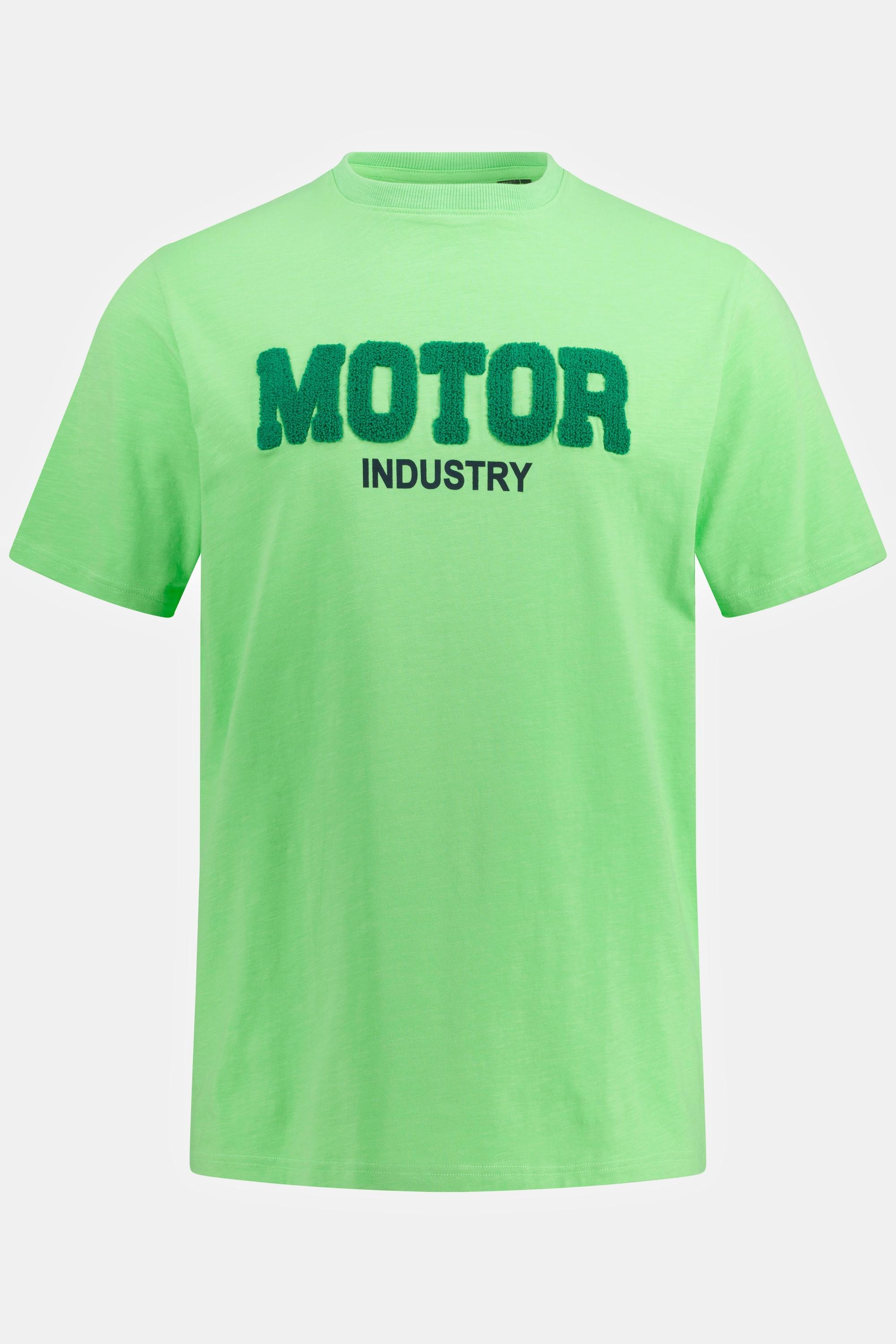 JP1880  T-shirt con ricamo "MOTOR", applicazioni, scollo a girocollo e mezze maniche 