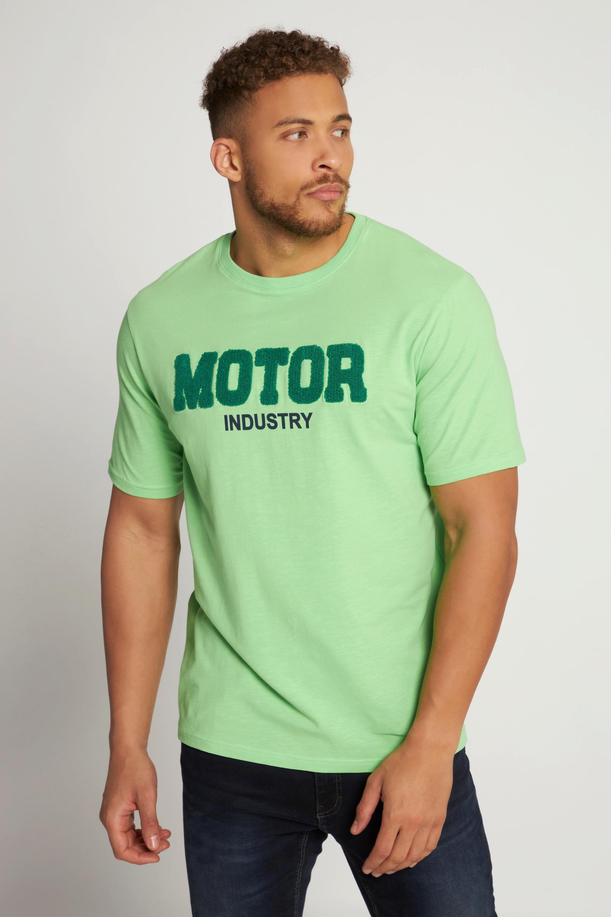 JP1880  T-shirt con ricamo "MOTOR", applicazioni, scollo a girocollo e mezze maniche 