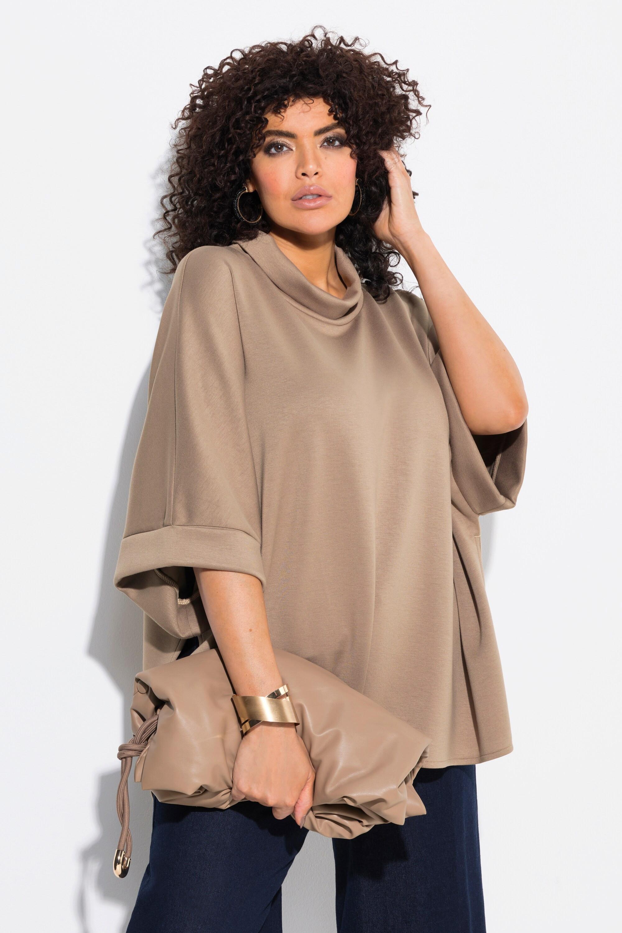 Ulla Popken  Poncho in felpa dal taglio oversize con collo alto, mezze maniche e modal 