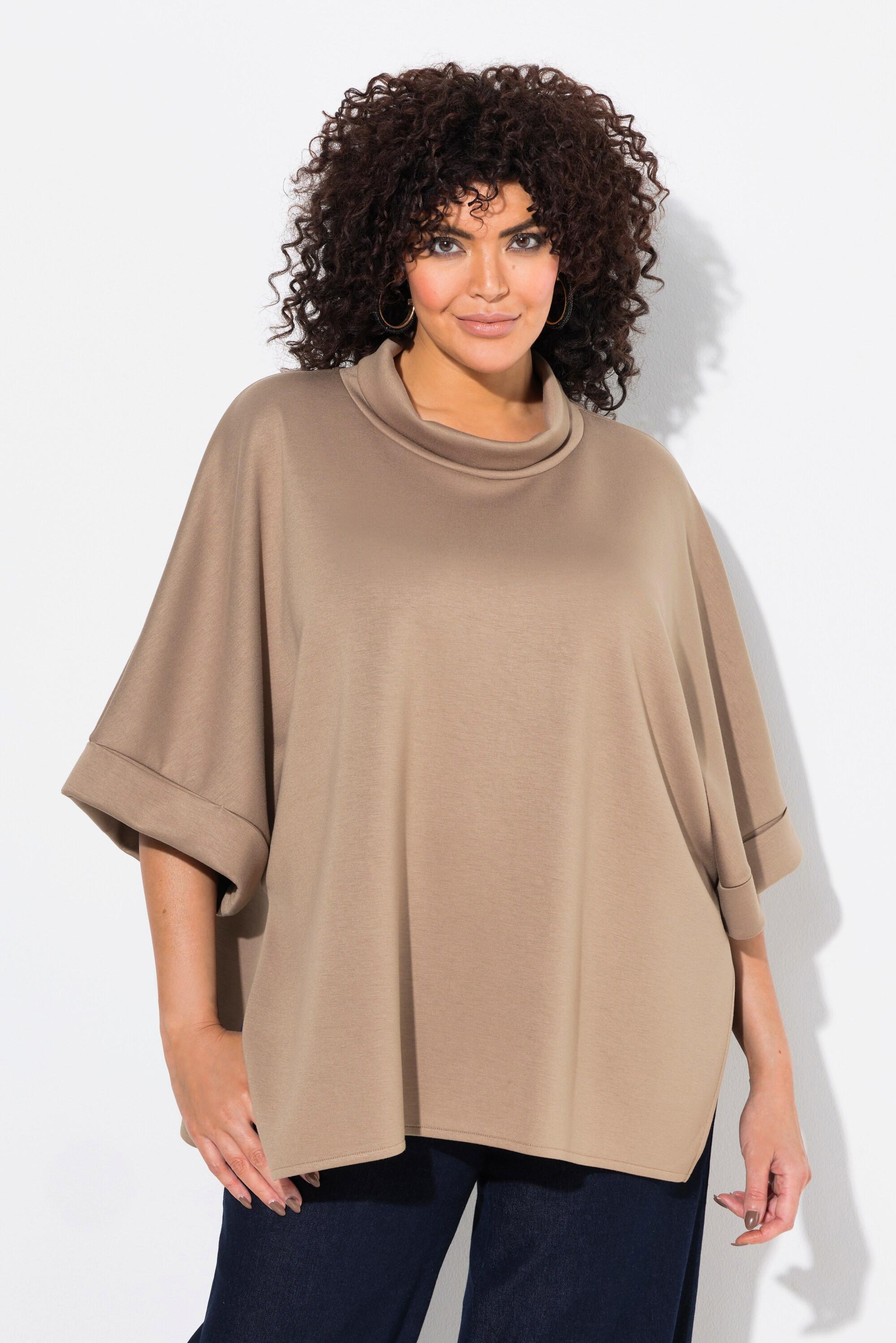 Ulla Popken  Poncho in felpa dal taglio oversize con collo alto, mezze maniche e modal 