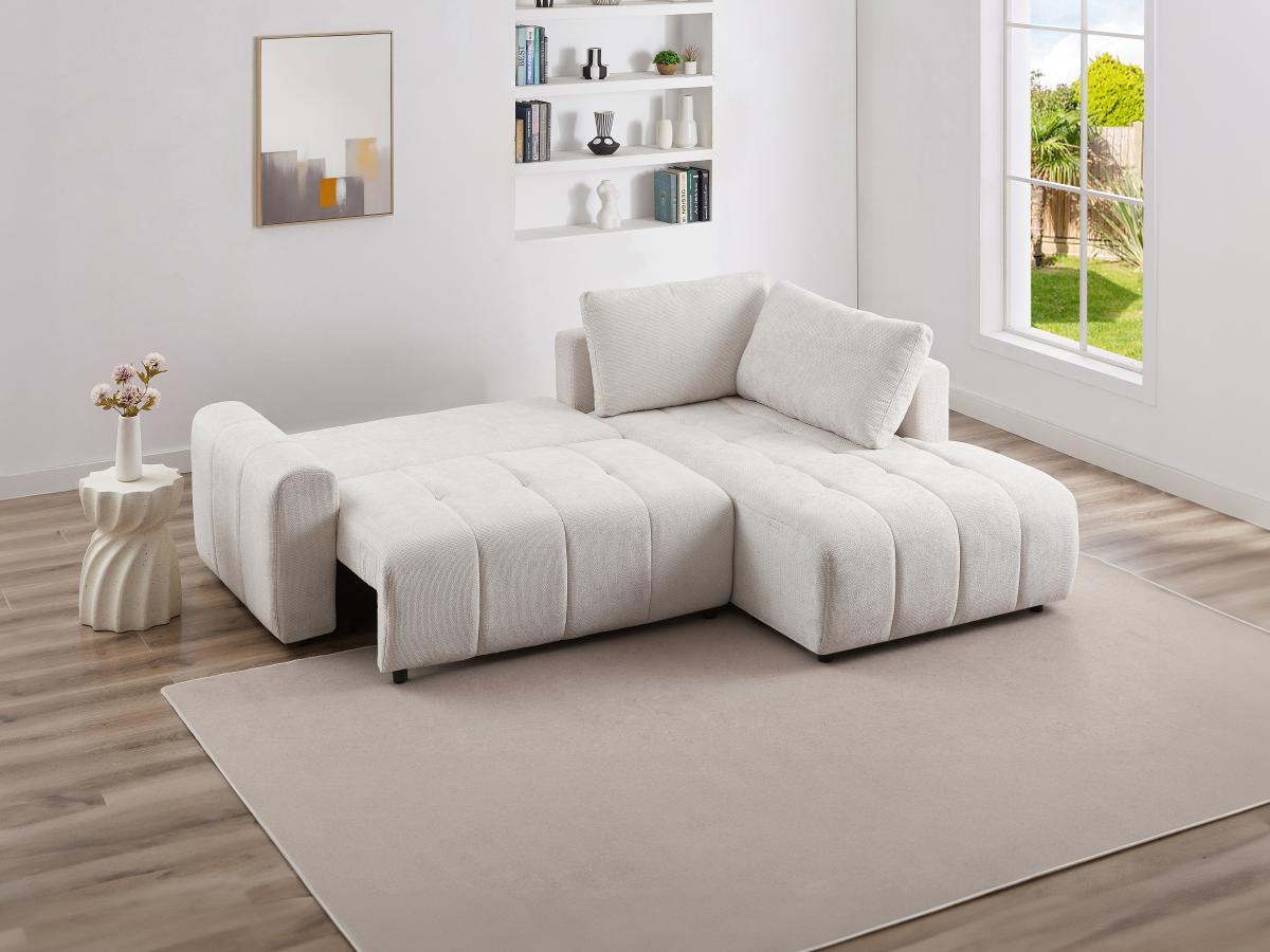 Vente-unique Ecksofa mit Schlaffunktion - Ecke rechts - Strukturstoff - Beige - RICIA  