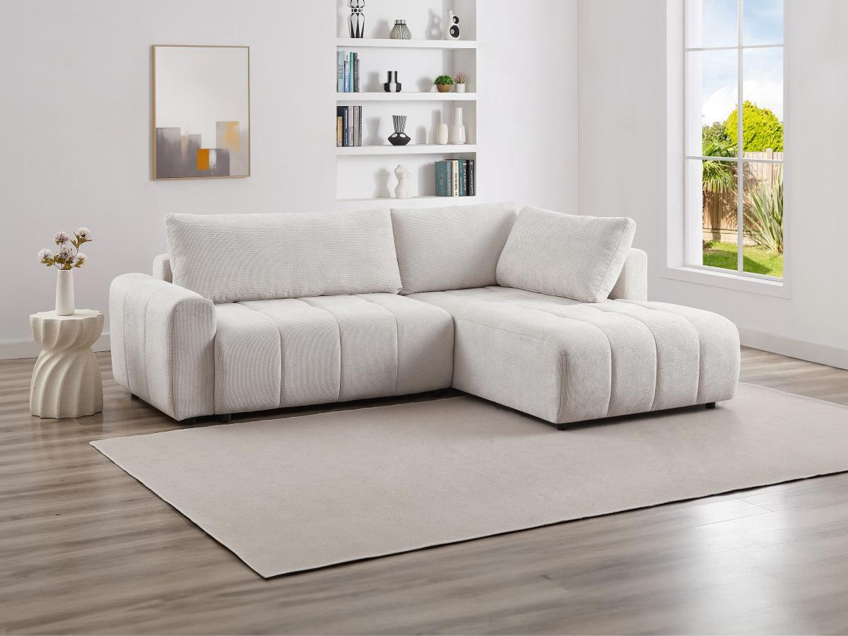 Vente-unique Ecksofa mit Schlaffunktion - Ecke rechts - Strukturstoff - Beige - RICIA  