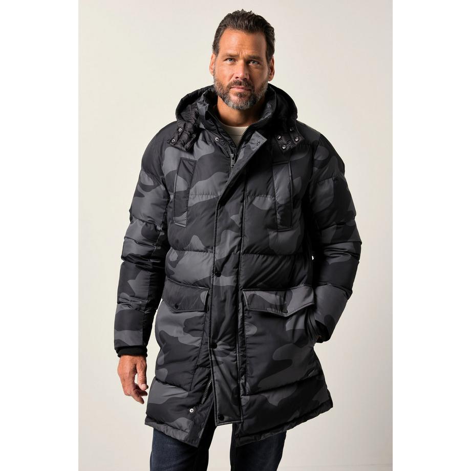 JP1880 Parka matelassée camouflage à capuche avec cordon de serrage à la taille  