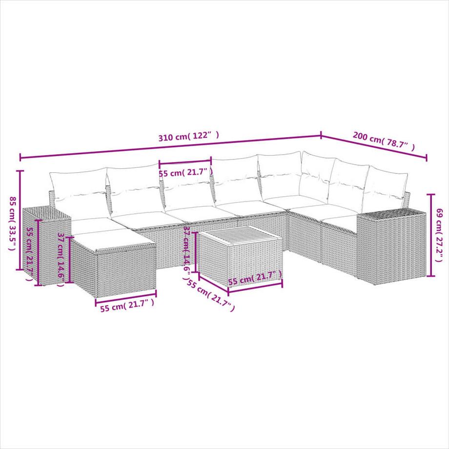 VidaXL set divano da giardino Polirattan  