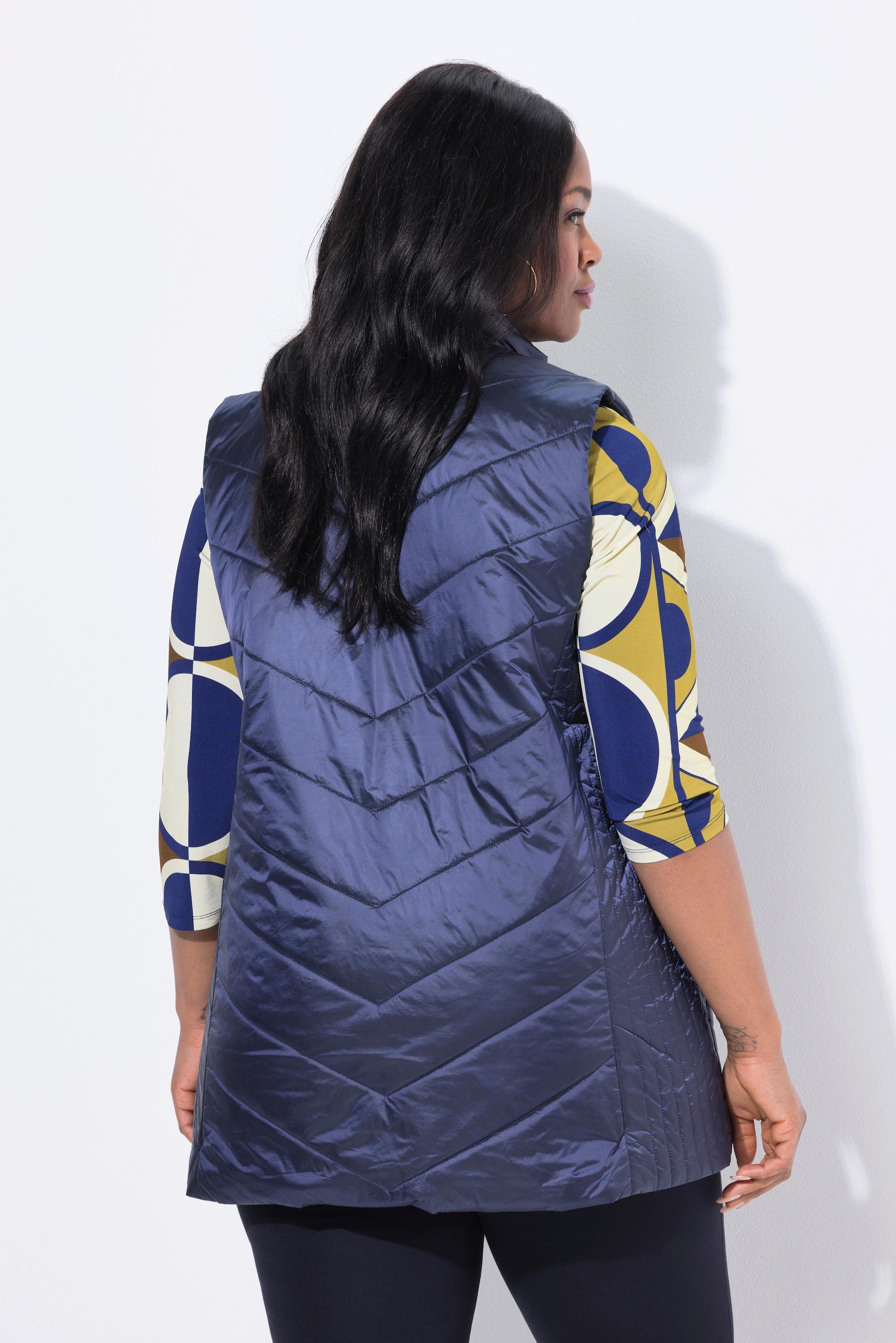 Ulla Popken Long Steppweste Stehkragen Two-Tone Stepp Ärmellos  