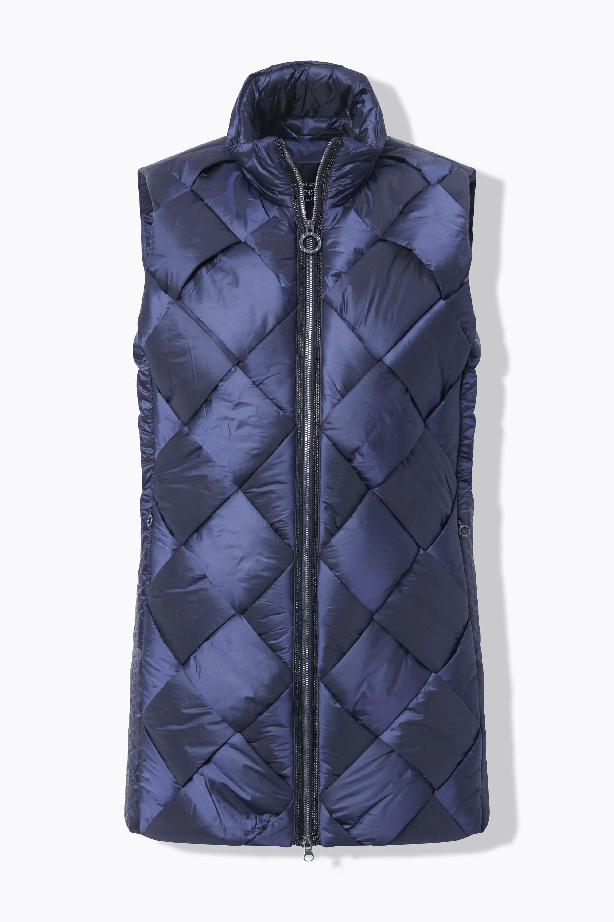 Ulla Popken Long Steppweste Stehkragen Two-Tone Stepp Ärmellos  