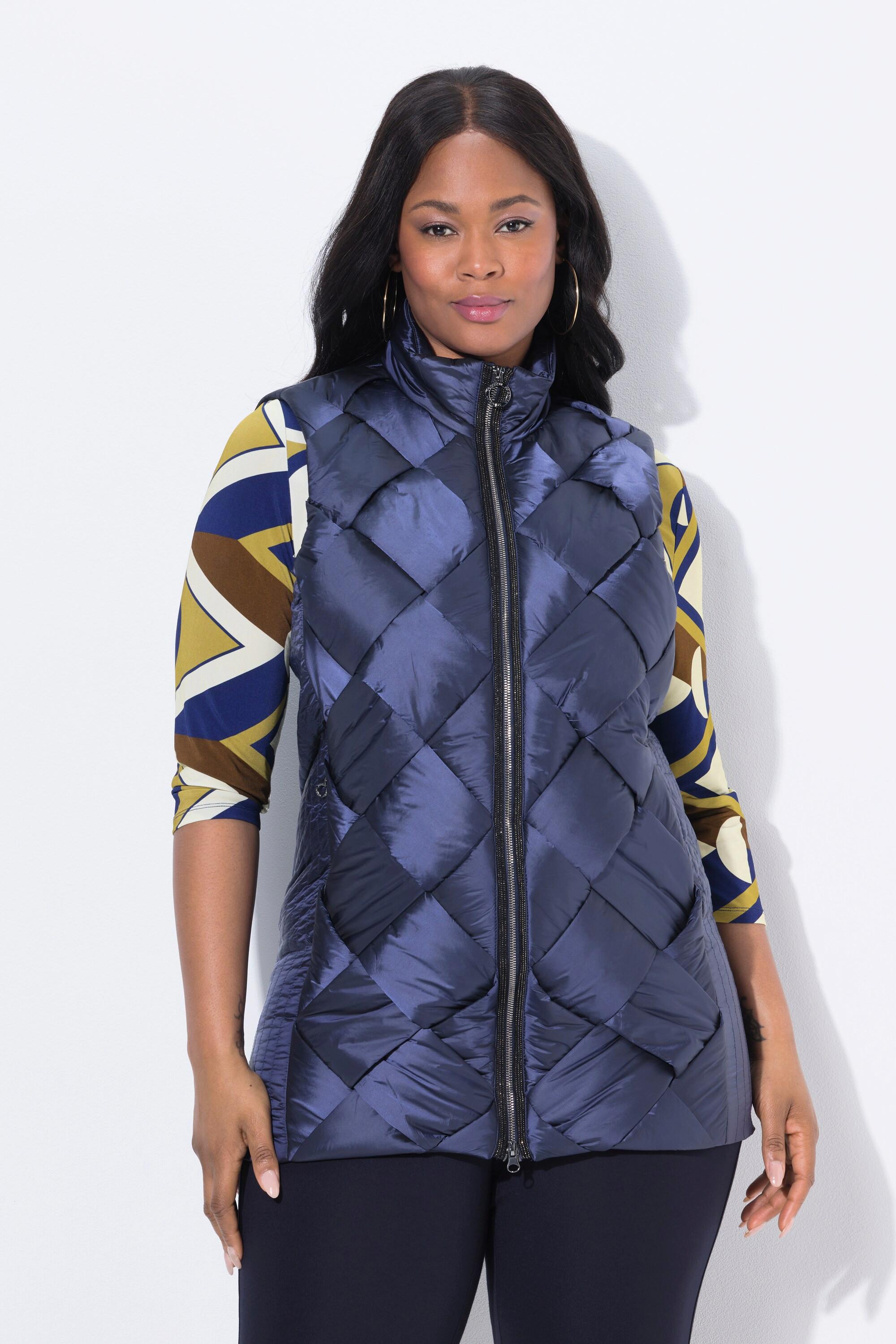 Ulla Popken Long Steppweste Stehkragen Two-Tone Stepp Ärmellos  