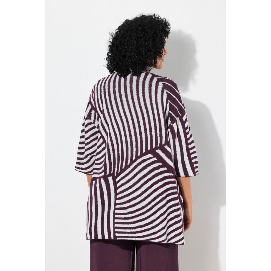 Ulla Popken Cardigan Jacquard Maille Fine Col Montant Manches Courtes  