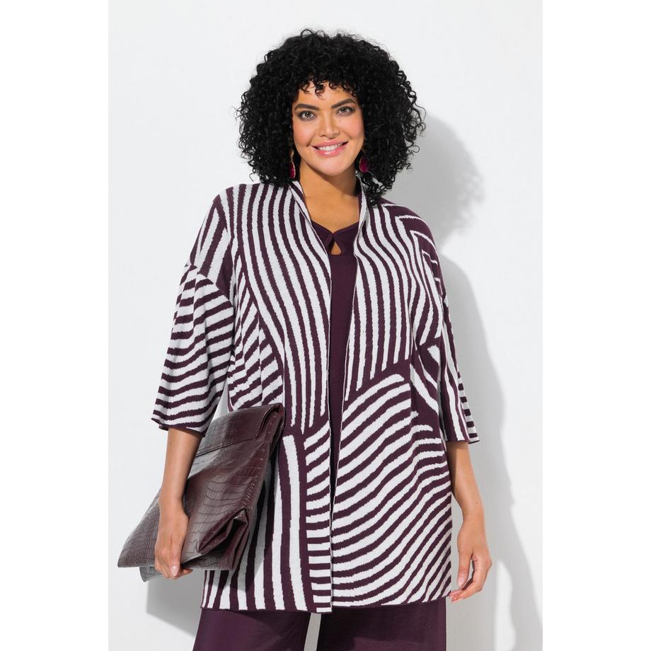 Ulla Popken Cardigan Jacquard Maille Fine Col Montant Manches Courtes  