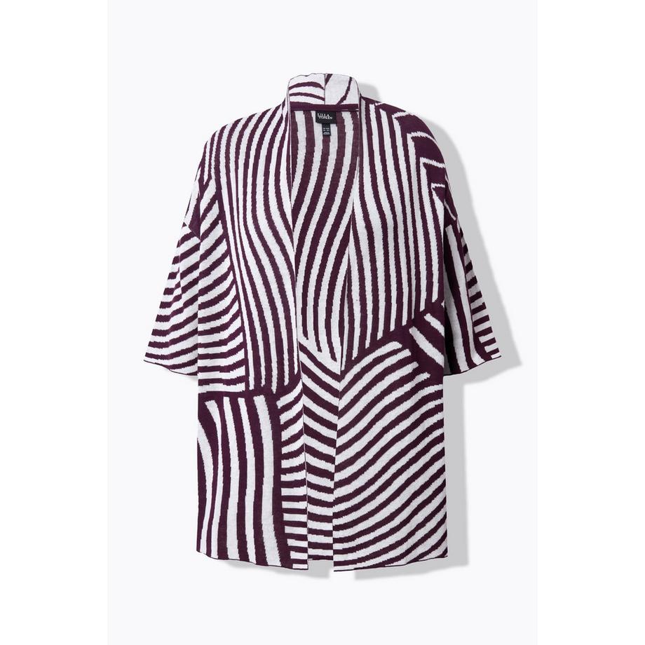 Ulla Popken Cardigan Jacquard Maille Fine Col Montant Manches Courtes  