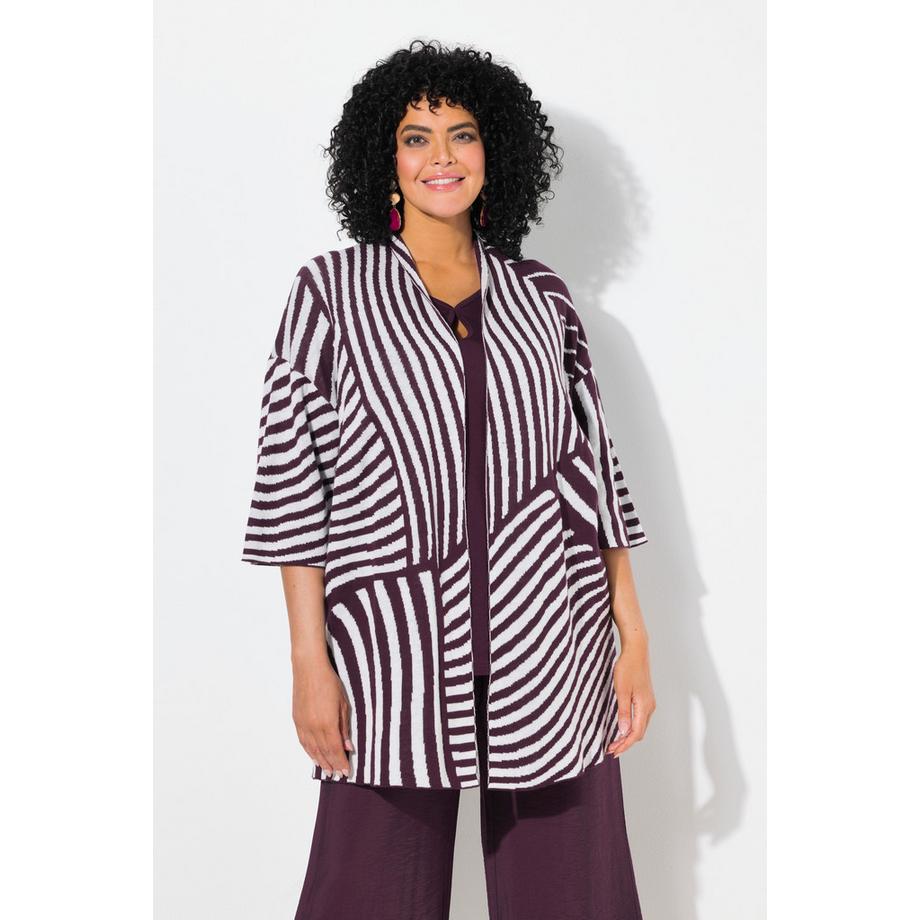 Ulla Popken Cardigan Jacquard Maille Fine Col Montant Manches Courtes  