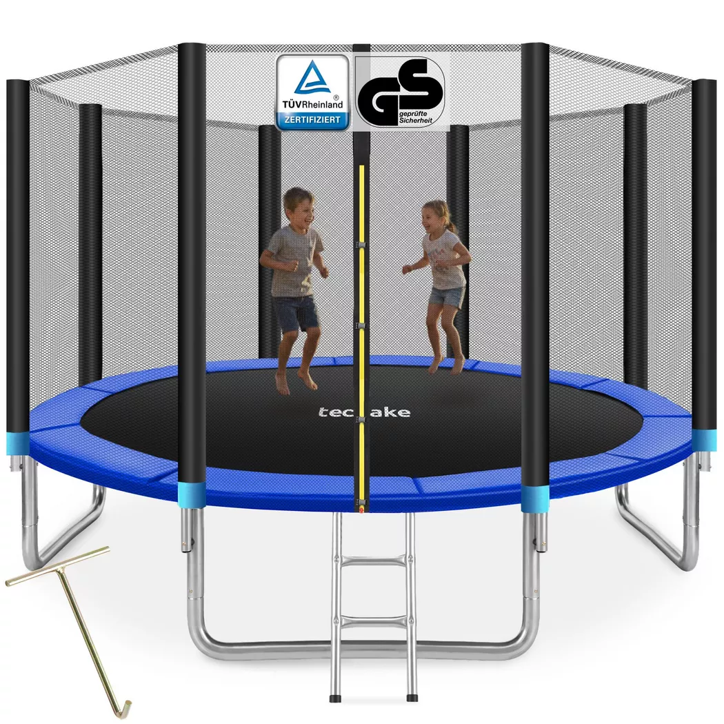 tectake Outdoor Trampoline With Safety Net, Ladder & Padded Frame - 396 Cm