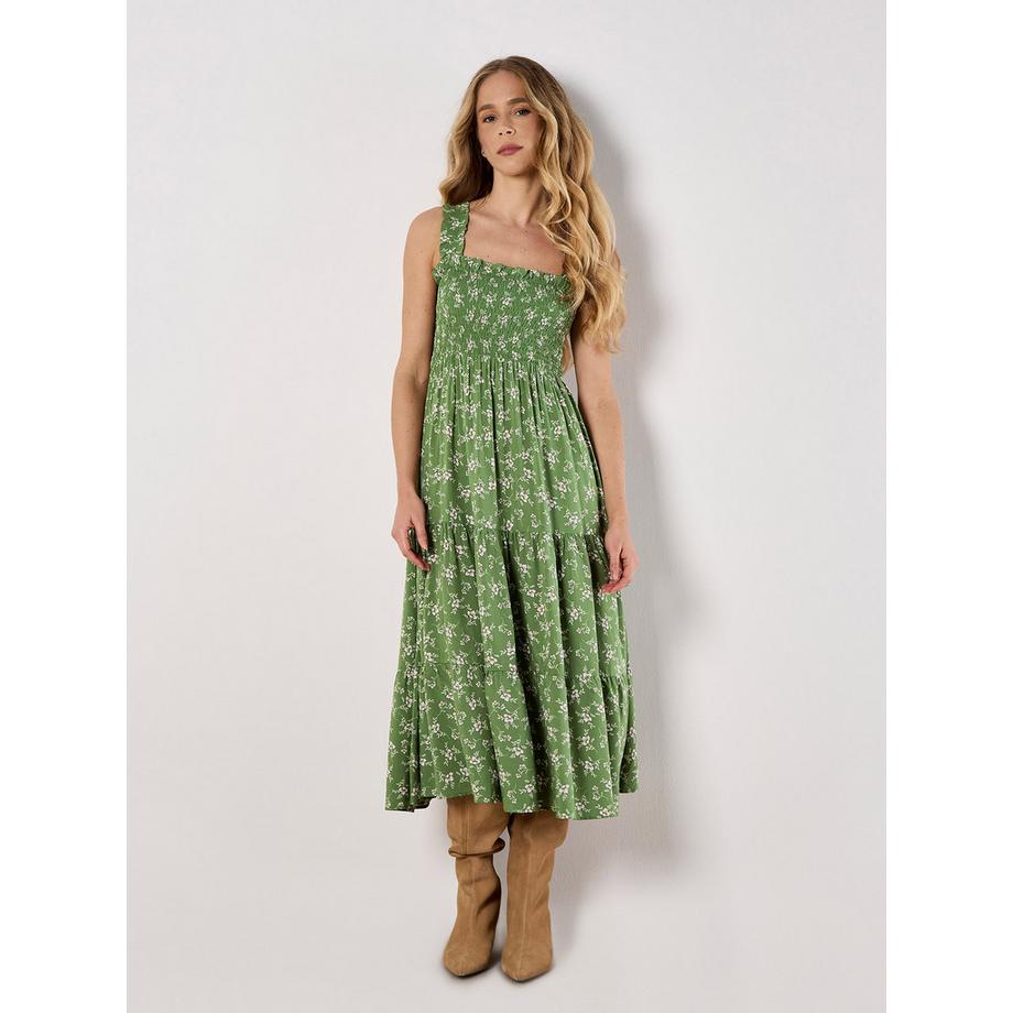 Gestuftes Kleid mit Orchideenprint