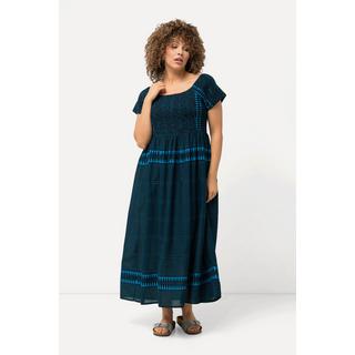 Ulla Popken Maxi Abito Fantasia Etnica Scollo Rettangolare Mezze Maniche  