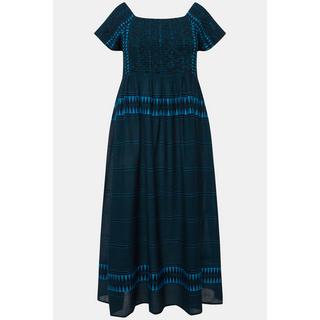 Ulla Popken Maxi Abito Fantasia Etnica Scollo Rettangolare Mezze Maniche  