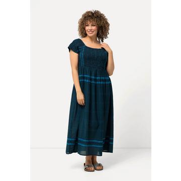 Robe maxi à manches courtes, motif ethnique et décolleté carré