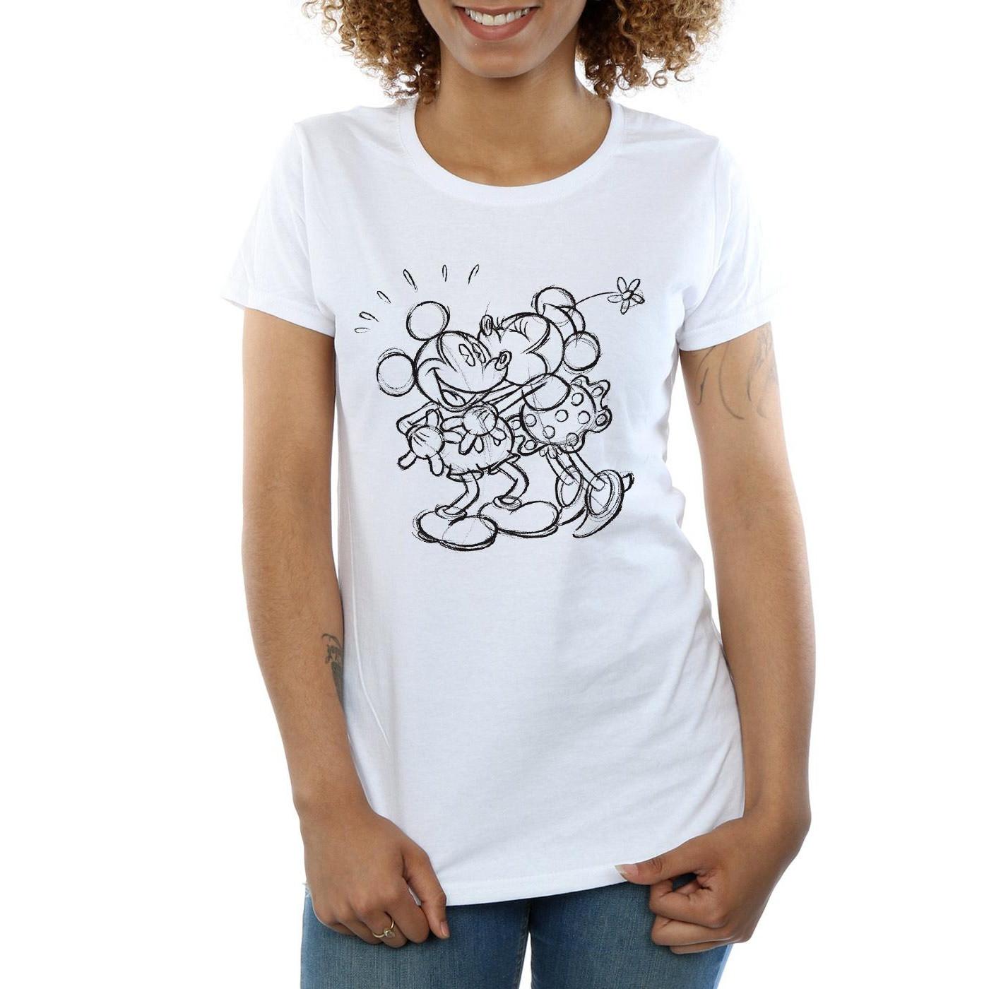 Disney  Mickey And Minnie Mouse Kiss Sketch TShirt 