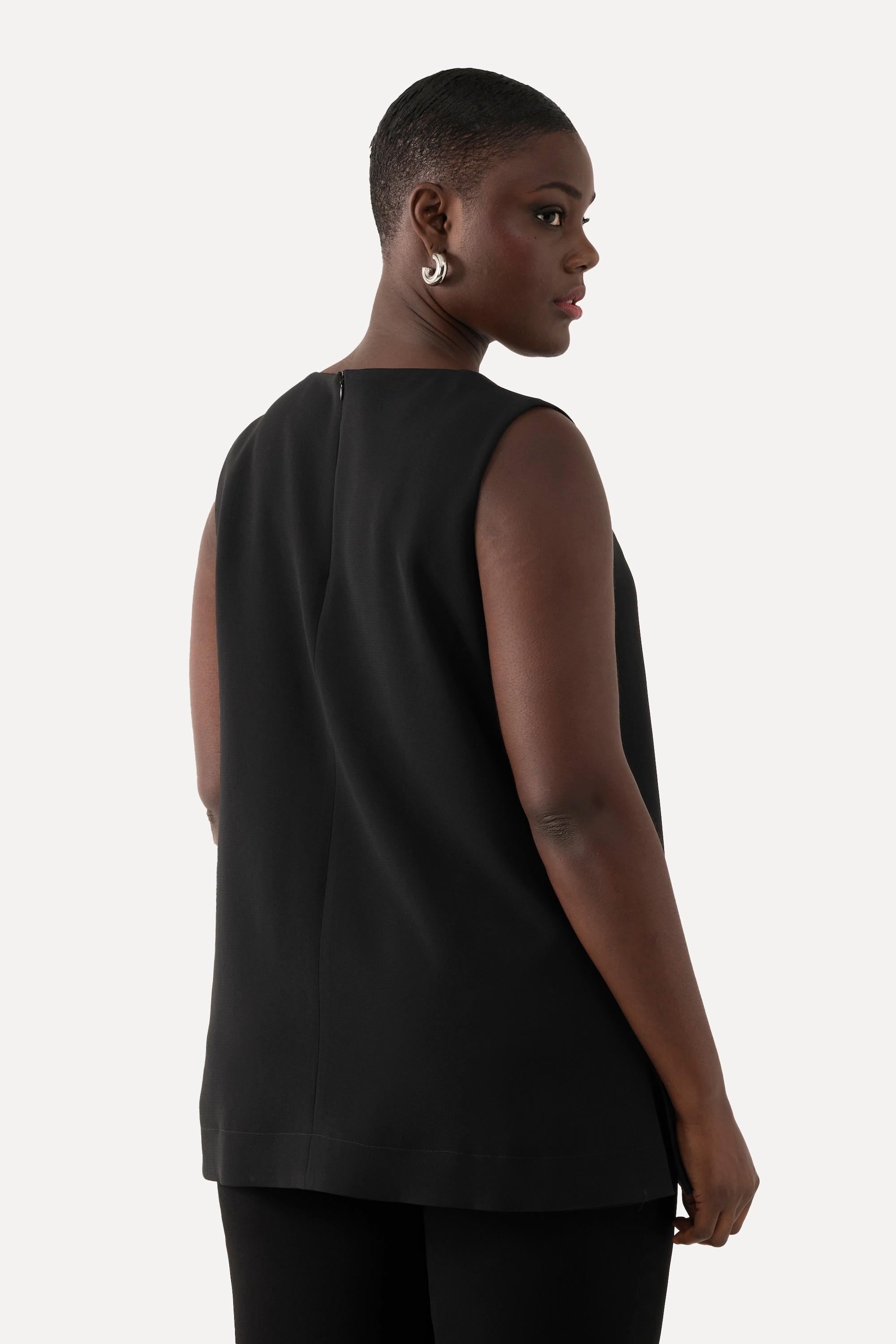 Ulla Popken Top in acetato taglio svasato scollo rotondo smanicato  