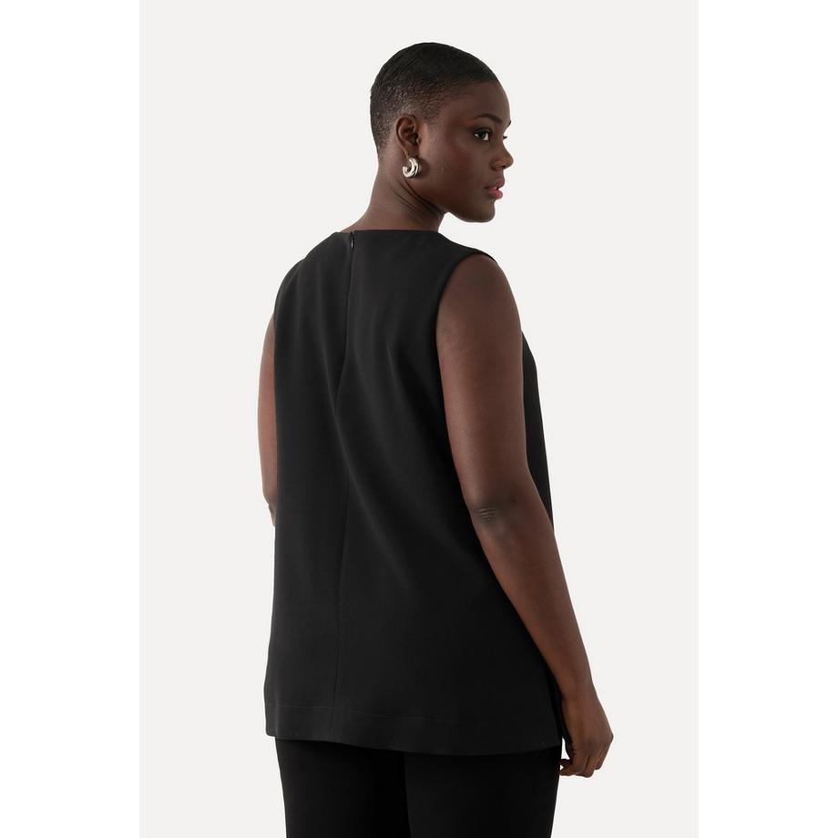 Ulla Popken Blouse en acétate coupe évasée col rond sans manches  