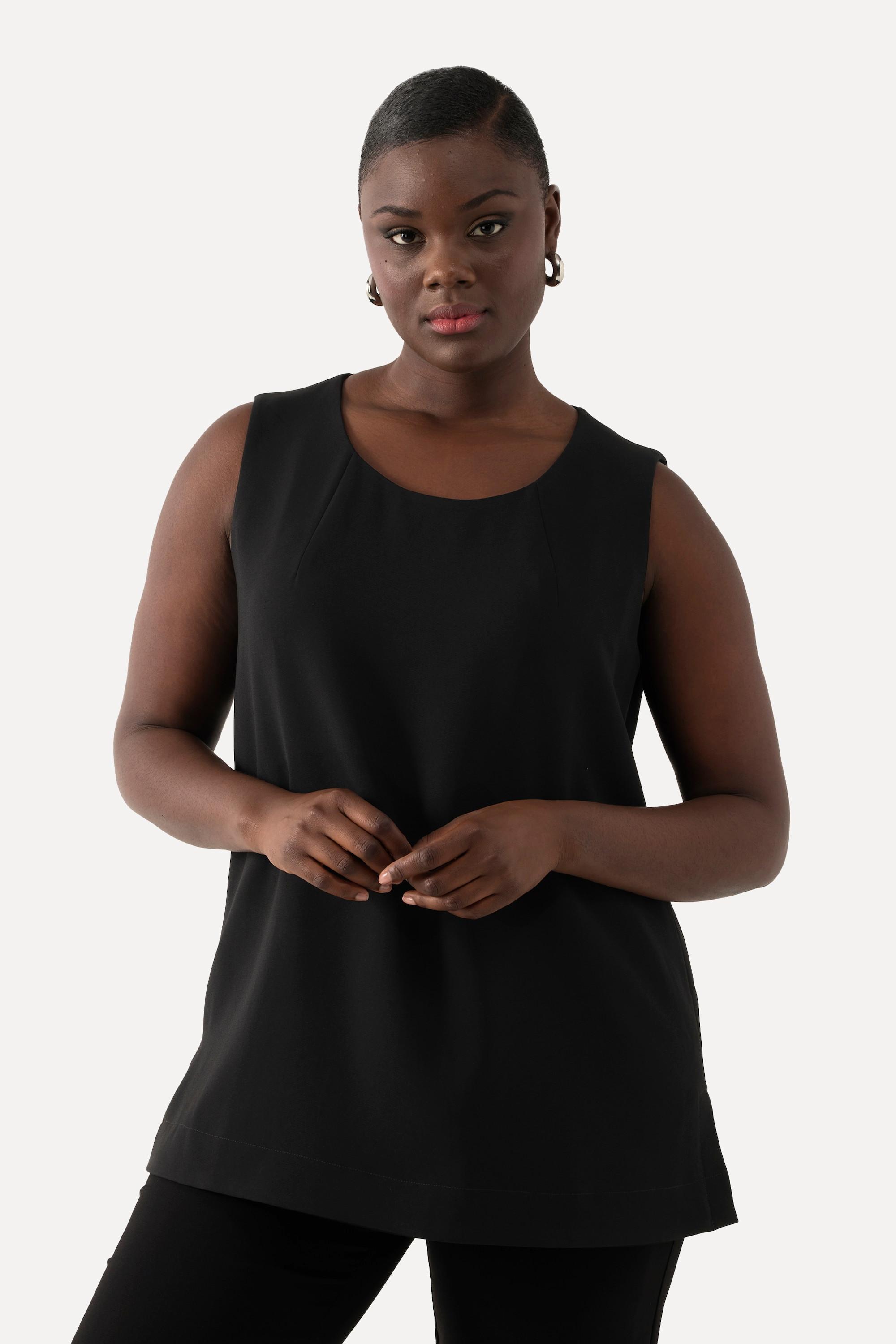 Ulla Popken Top in acetato taglio svasato scollo rotondo smanicato  