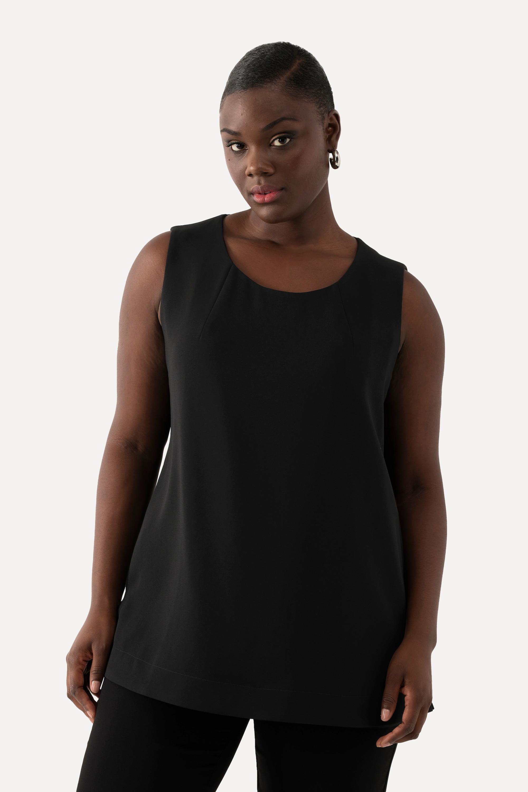 Ulla Popken Top in acetato taglio svasato scollo rotondo smanicato  