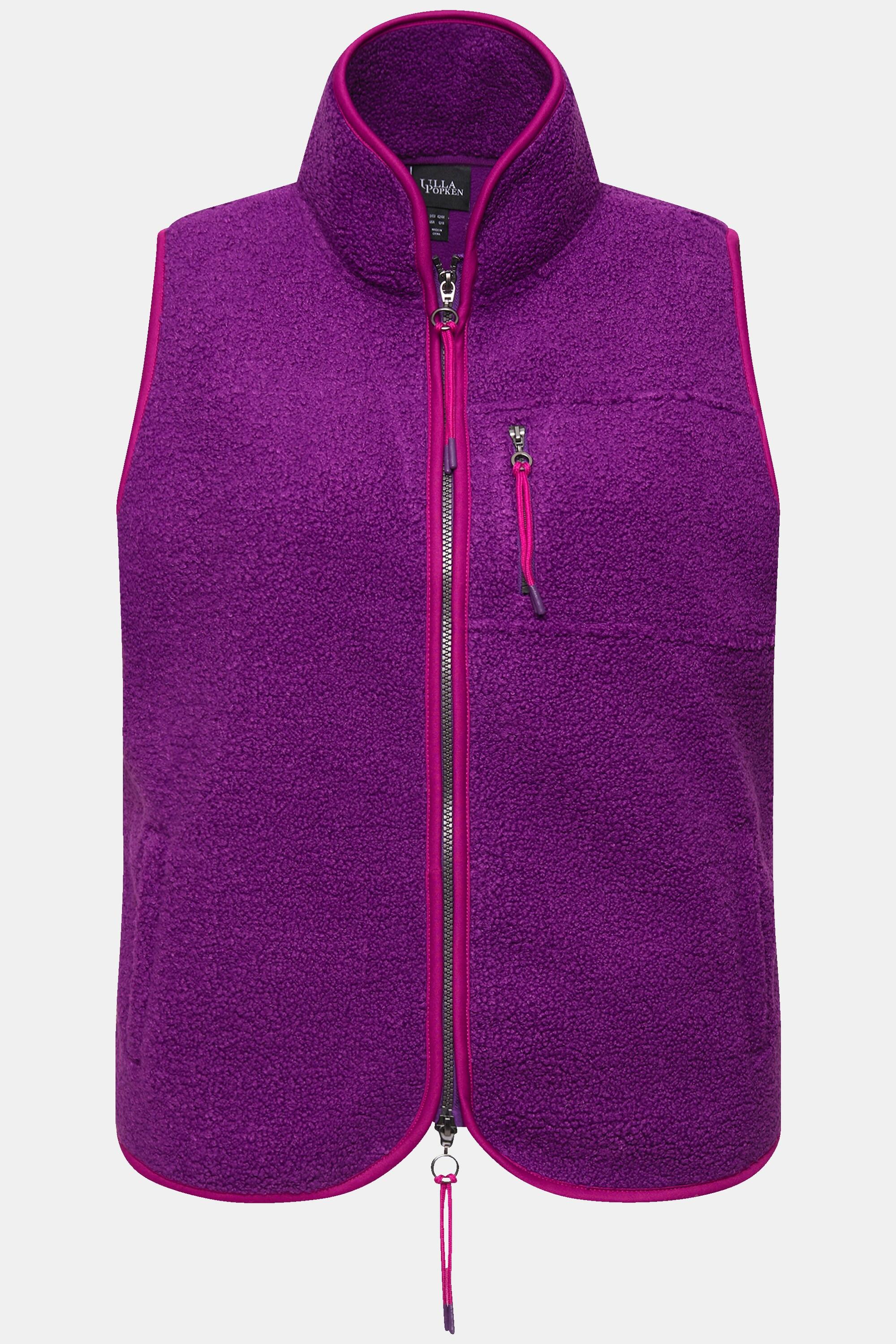 Ulla Popken  Gilet smanicato di teddy con collo alto e zip a cursore doppio 