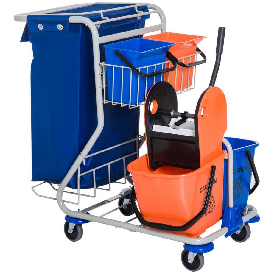 Northio  Putzwagen Reinigungswagen 4 Fahreimer Wischwagen Systemwagen Mit Rollen Blau Orange 100 X 70 X 103 Cm 