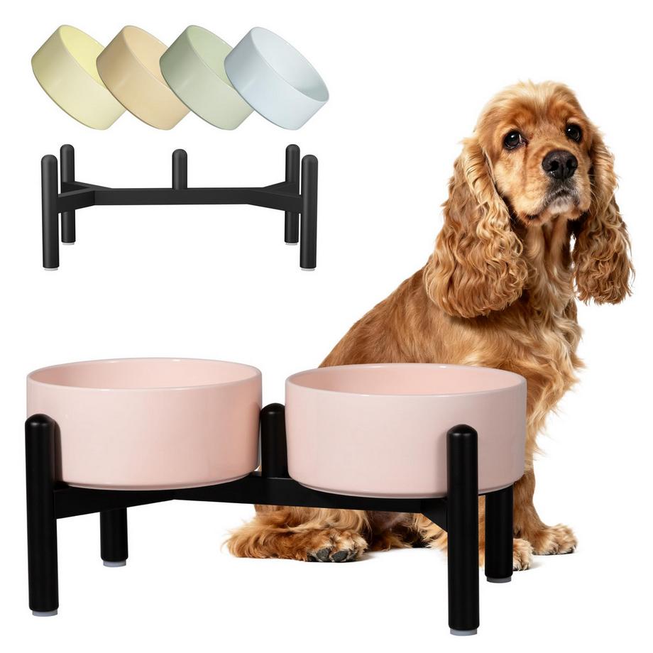 Bol pour Chien en Céramique avec Support en Acier Inoxydable - Station d'alimentation Élégante à Double Bol pour Chiens de Petite et Moyenne taille