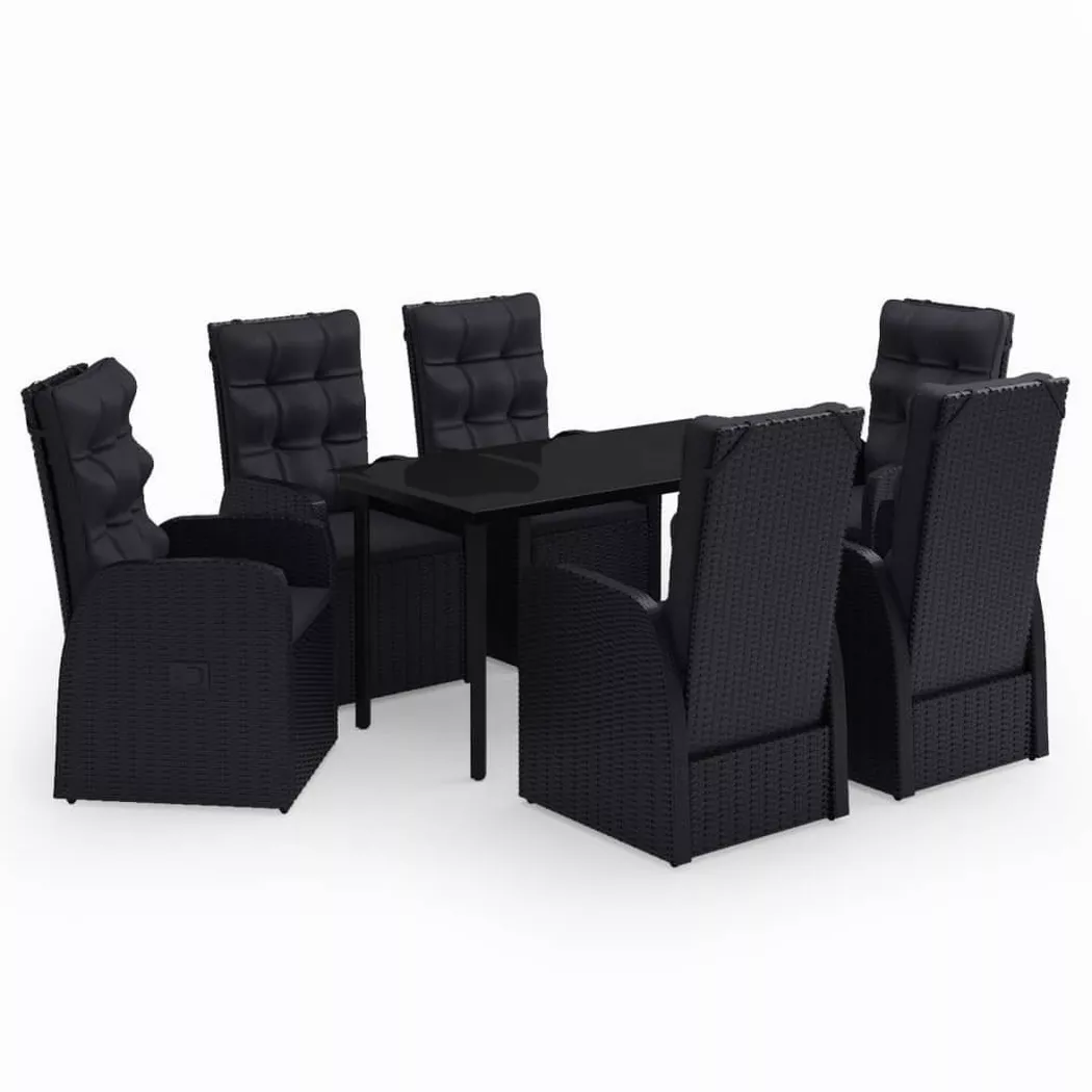 vidaXL 7-tlg. Garten-Essgruppe mit Kissen Schwarz