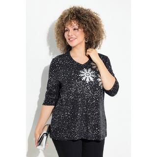 Ulla Popken Flocons de Neige Col V Manches Longues Sweat-shirt  