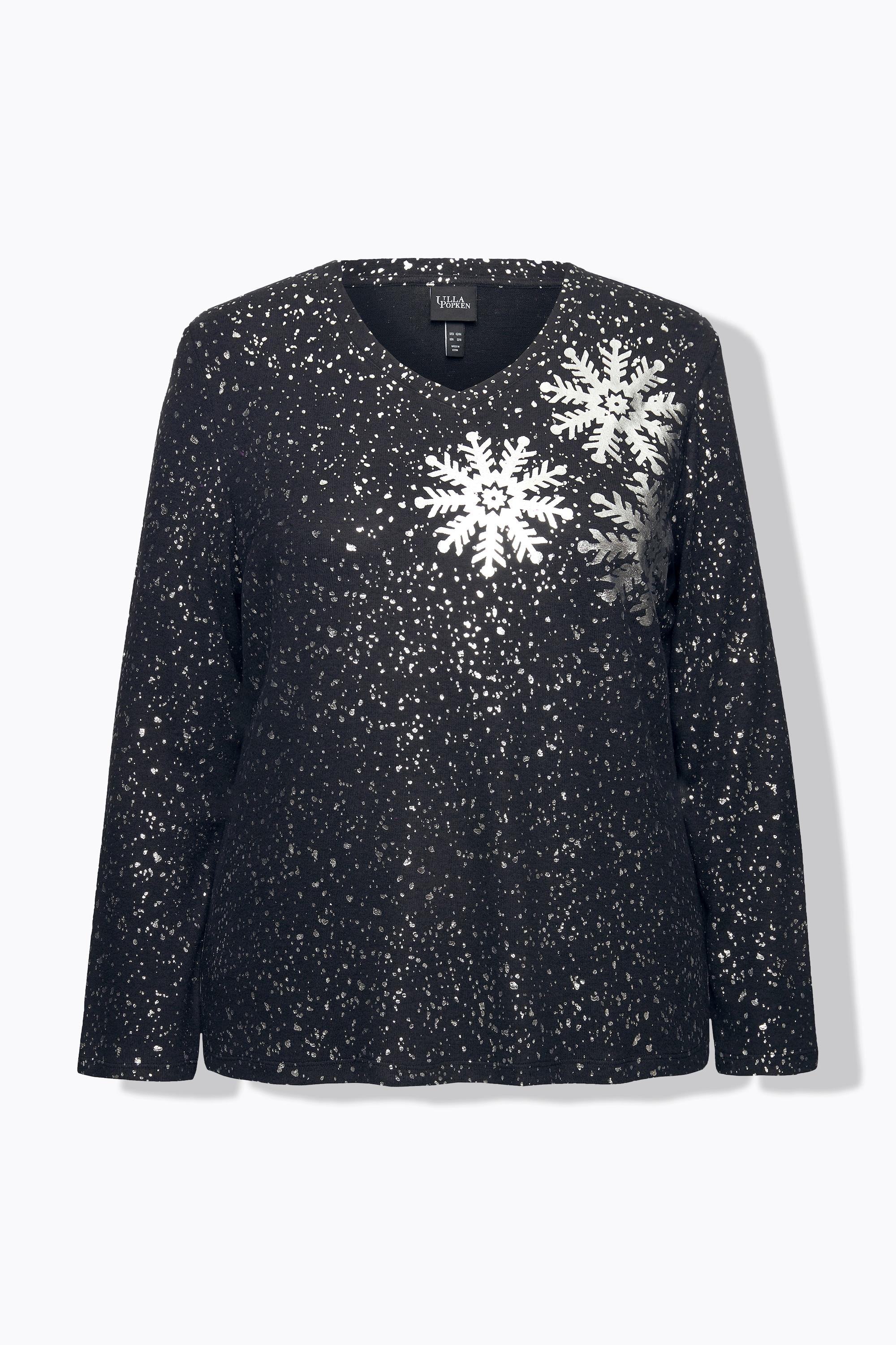 Ulla Popken Flocons de Neige Col V Manches Longues Sweat-shirt  