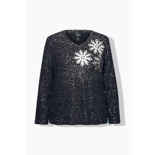 Ulla Popken Flocons de Neige Col V Manches Longues Sweat-shirt  