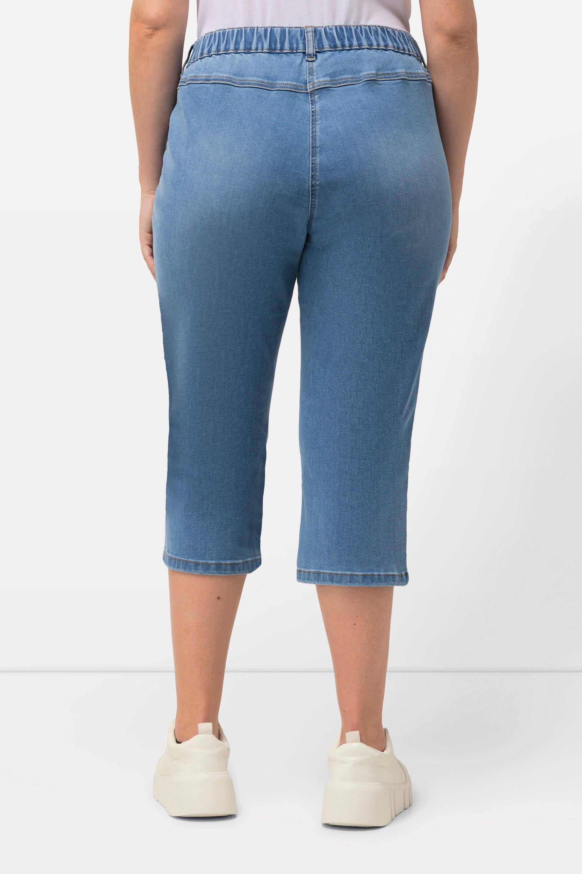 Ulla Popken  Corsaire en jean stretch Sienna, jambe étroite et taille élastique 