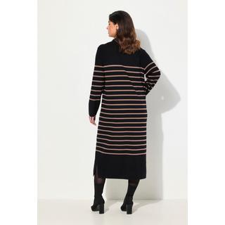 Ulla Popken  Robe midi en maille, col et encolure en V, manches longues et rayures 